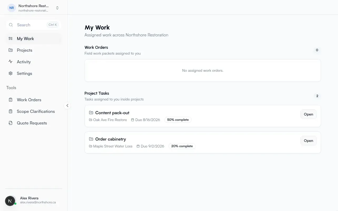 My Work hub with assigned tasks