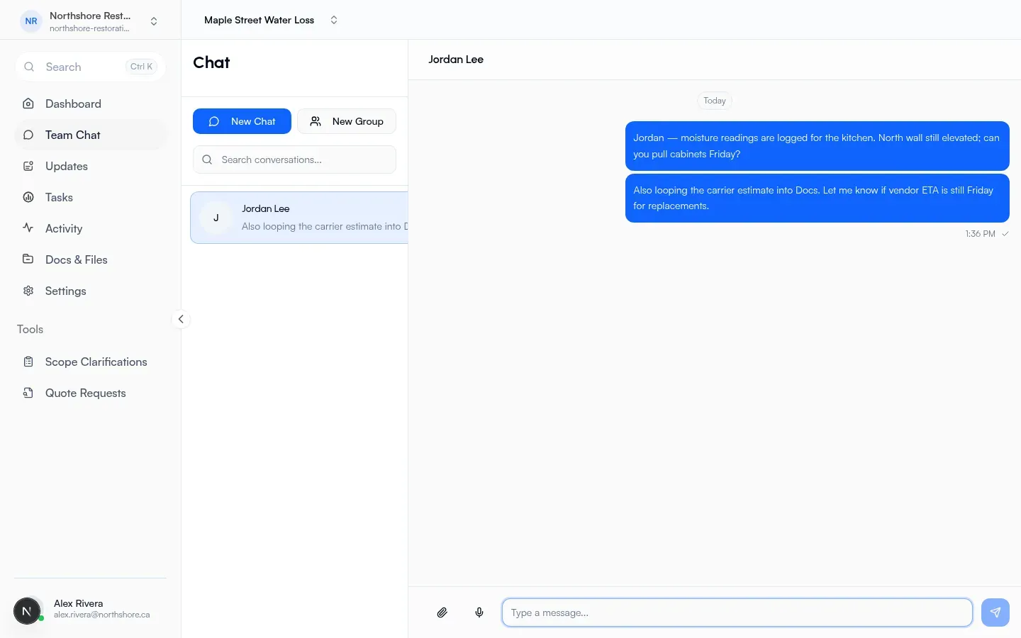Team Chat on Maple Street Water Loss