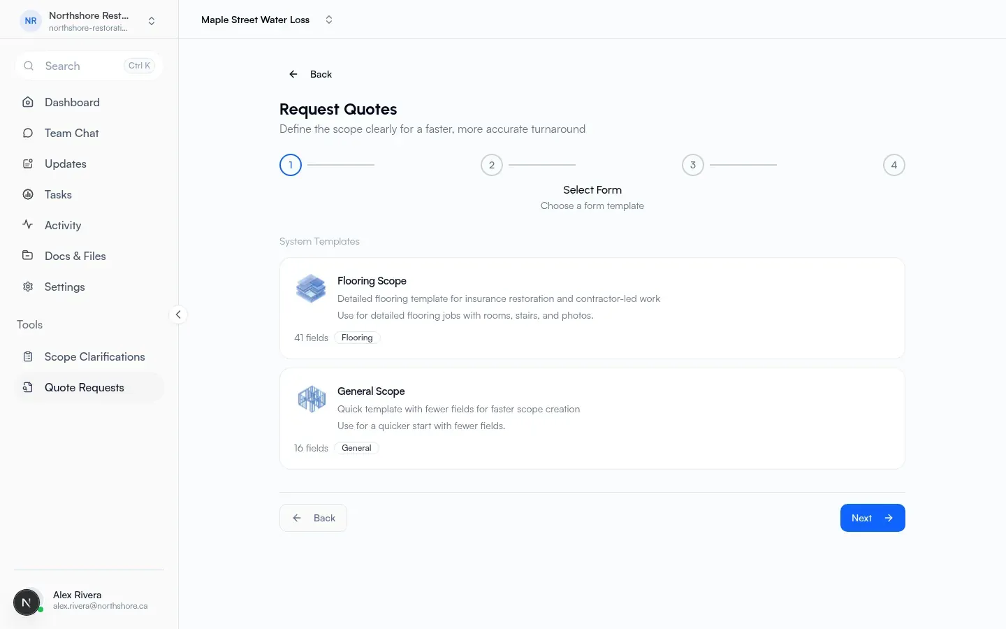 Request Quotes wizard on Select Form