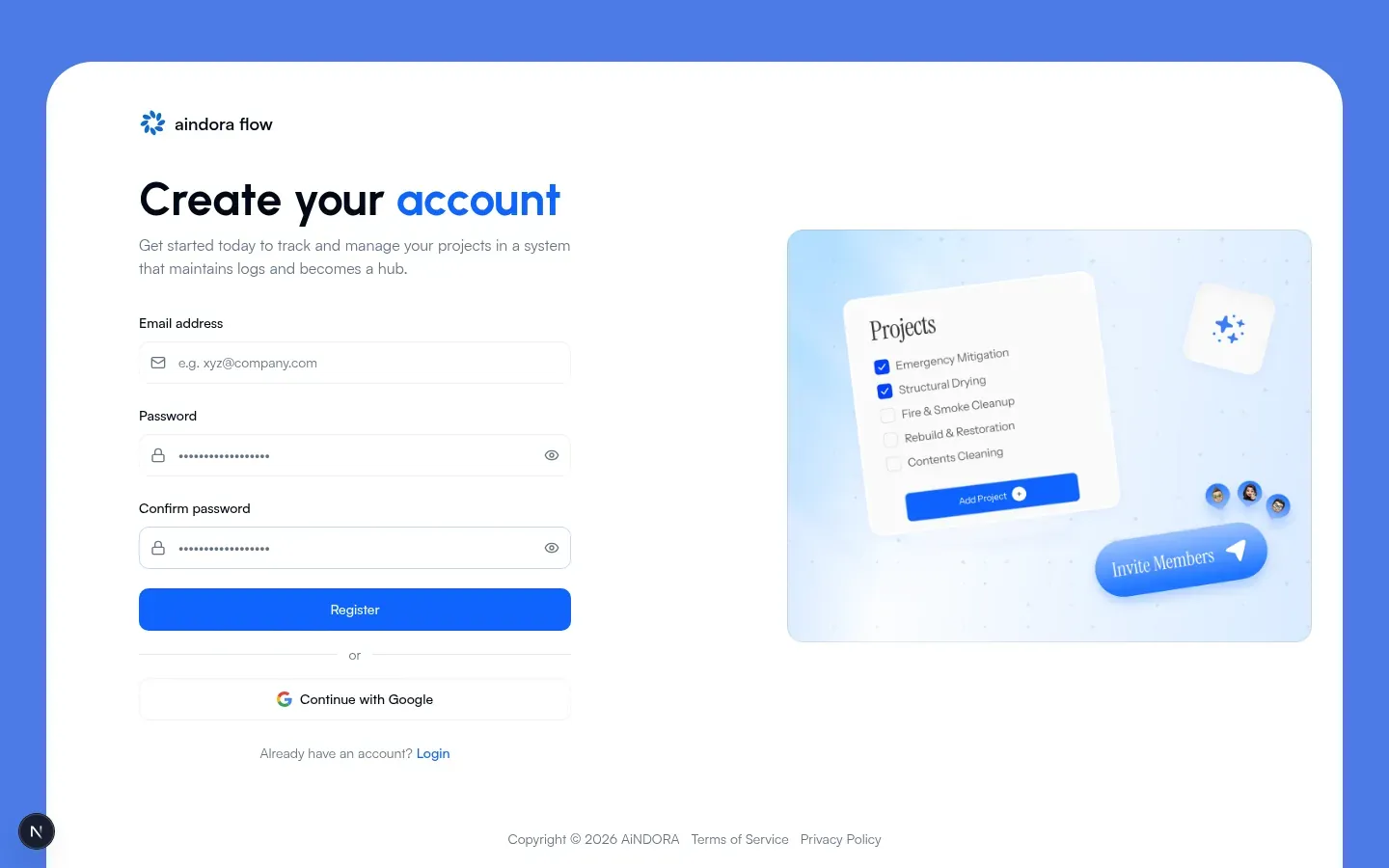 Create your account registration form