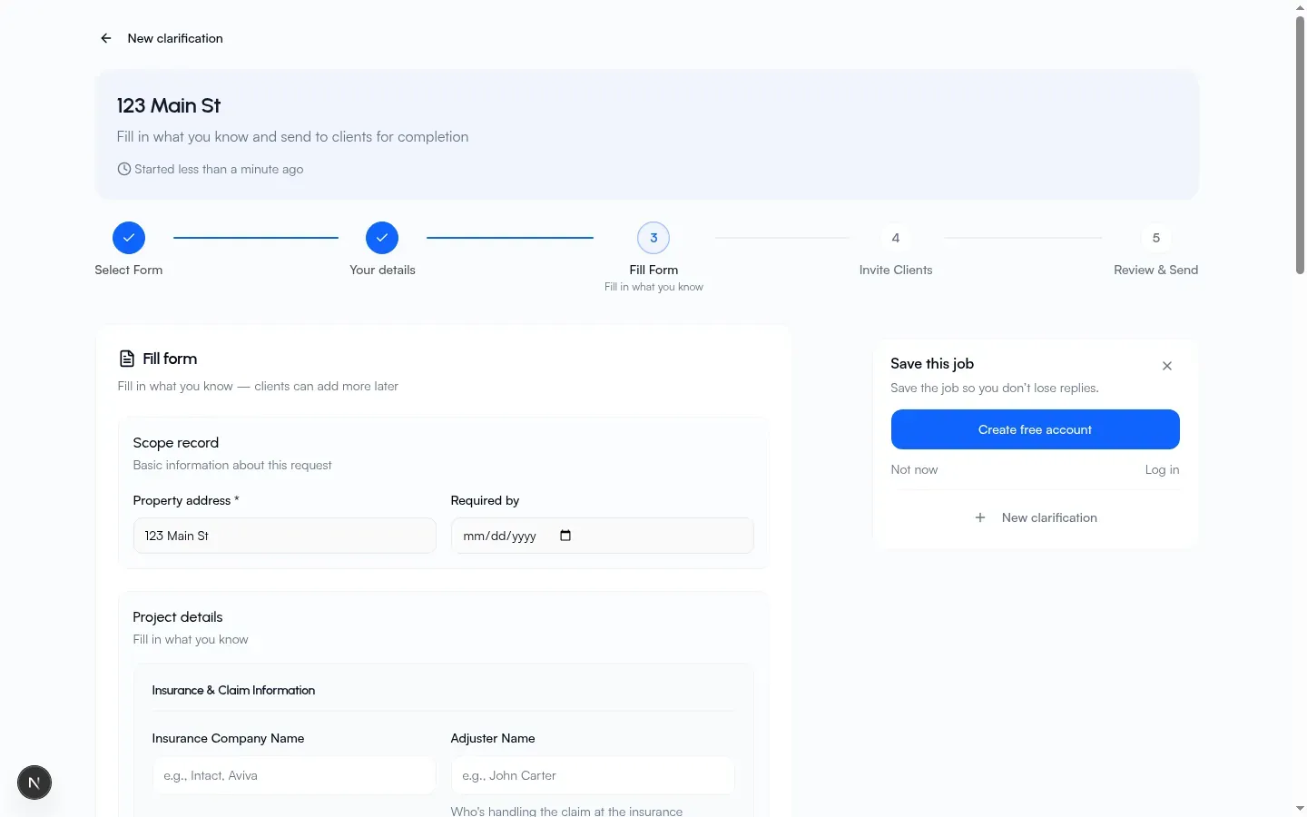 Scope Clarification creator tracking link Fill Form step