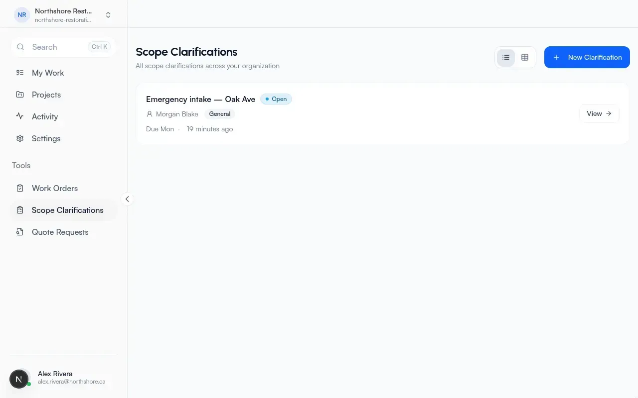 Scope Clarifications list